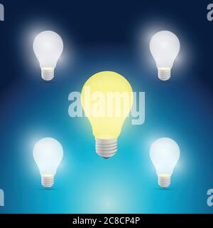 Glühlampen gelb und weiß Illustration Design auf einem blauen Hintergrund Stock Vektor
