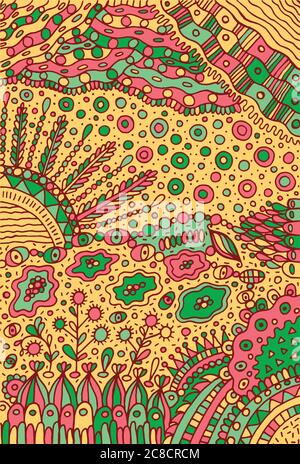 Doodle Landscape - bunte Grafik Linie Kunst Muster Hintergrund. Stock Vektor