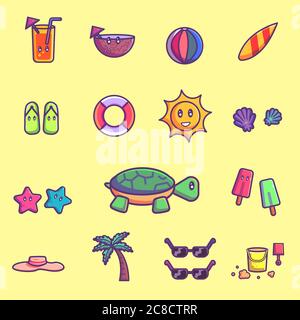 Vektor-Set Von Sommer-Symbol. Sommer Icon Konzept Isoliert Premium Vector. Flacher Cartoon-Stil Stock Vektor