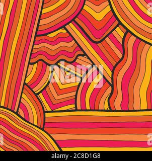 Psychedelisch farbenfrohe Hintergrundmuster mit Streifen. Handgezeichnetes Doodle-Design. Vektorgrafik Stock Vektor