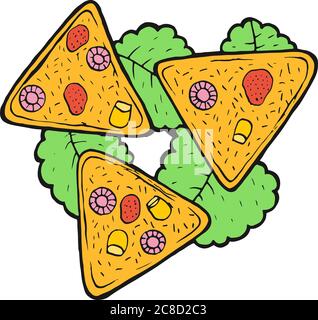 Mexikanische Küche Nachos - bunte Skizze. Druckgrafiken. Grafik Doodle Cartoon Art. Vektor-Illustration Stock Vektor
