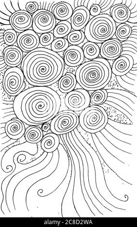 Doodle Hintergrund mit Kreisen und Spiralen. Handgezeichnetes Strukturdesign. Abstrakte Zeichnung mit Tinte. Vektorgrafiken Stock Vektor