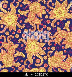 Henna mehndi psychedelische Tribal patten Taschenumrundung für Print, Design, Textil, Stoff. Vektorgrafik Stock Vektor