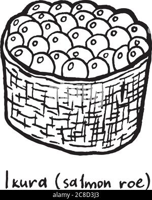 Sushi Ikura. Skizzendarstellung. Sushi mit Lachsrogen. Japanische Meeresfrüchte. Vektorgrafik Stock Vektor