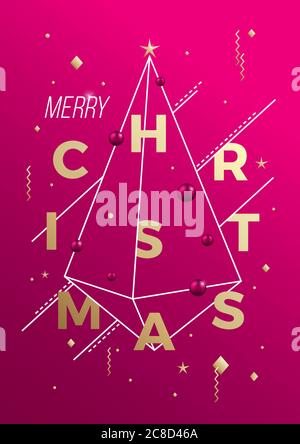Frohe Weihnachten abstrakte Vektor minimalistische Geometrie Poster, Grußkarte oder Hintergrund. Rosa und Gold Farben, moderne Typografie, Swiss Style Triangle Stock Vektor