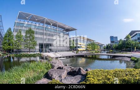 Moderne Architektur, Bürogestaltung und Landschaftsgarten Stockfoto