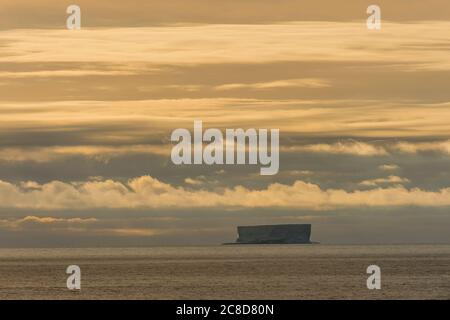 Blick vom Yankee Harbour auf den tabellarischen Eisberg, der vor Greenwich Island auf den südlichen Shetland Inseln vor der Küste der Antarktis schwimmt. Stockfoto