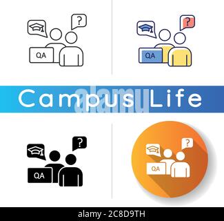 Symbol für Studienberater. Akademische und Peer Advisors. Mentoren und Berater. Professoren und Dozenten. Hochschuleinschreibung. Linear schwarz und RGB-Farbsty Stock Vektor