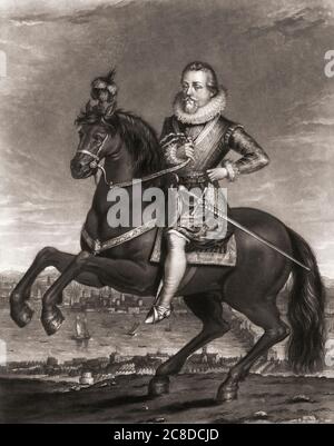 James VI und I, 1566 – 1625. König von Schottland als James VI vom 24. Juli 1567 und König von England und Irland als James I vom 24. März 1603 - 1625. Nach einem Stich von Charles Turner nach einem Werk von Francis Delaram Stockfoto