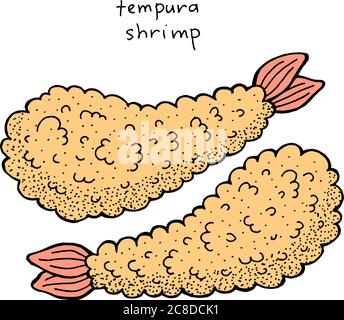 Tempura Shrimp - japanische Lebensmittel Tinte Illustration. Grafik farbenfrohe Grafiken. Farbe realistische Kunst. Vektor-Illustration. Stock Vektor