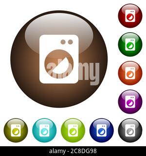 Weiße Symbole für die Waschmaschine auf runden Glasknöpfen in mehreren Farben Stock Vektor