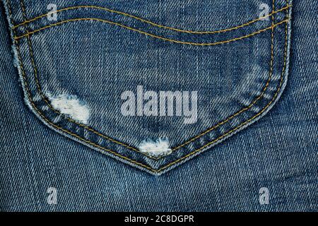 Nahaufnahme der Gesäßtasche der Jeans Stockfoto