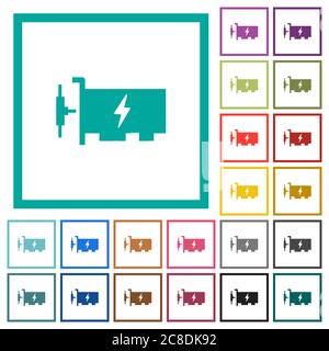 Flache Farbsymbole für den Fast ethernet-Netzwerk-Controller mit Quadranten-Rahmen auf weißem Hintergrund Stock Vektor