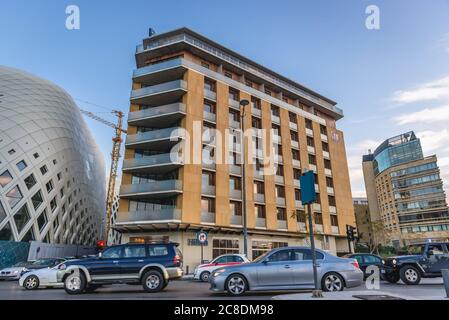 Hilton Beirut Downtown Hotel und Aishti Shopping Centre in Beirut, Libanon Stockfoto