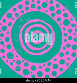 Kosmisches geometrisches Mandala. Neongrün und rosa Grunge Skizze Zeichnung. Stil der heiligen Geometrie. Neues Alter und psychedelisches Design für Flyer. Vektorgrafik Stock Vektor