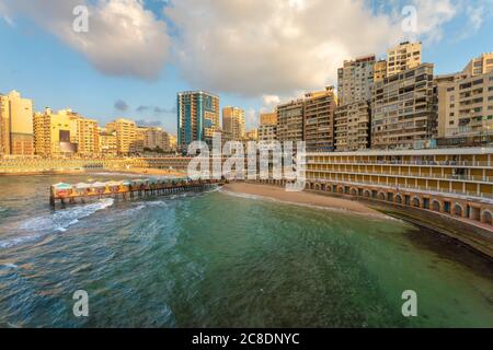 Ägypten, Alexandria, Stanley Strand bei Sonnenuntergang Stockfoto