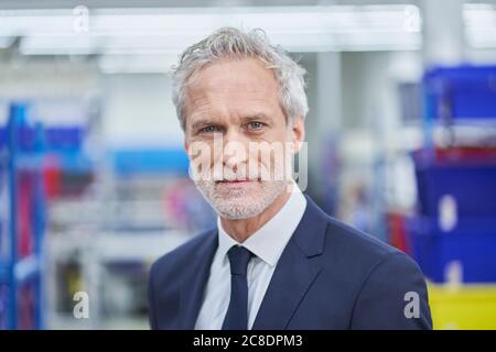 Selbstbewusster männlicher Manager im Werk Stockfoto