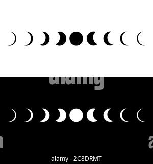 Mondphasen-Astronomie-Symbole auf weißem oder schwarzem Hintergrund Stock Vektor