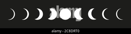 Mondphasen-Symbole auf schwarzem Hintergrund Stock Vektor