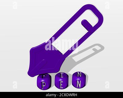 3D-Illustration von STIFT Grafiken und Text von metallischen Würfel Buchstaben für die damit verbundenen Bedeutungen des Konzepts und Präsentationen. Hintergrund und Geschäft Stockfoto