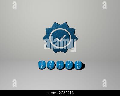 3D-Illustration von ABZEICHEN Grafiken und Text von Metallic Würfel Buchstaben für die damit verbundenen Bedeutungen des Konzepts und Präsentationen. Design und Hintergrund Stockfoto