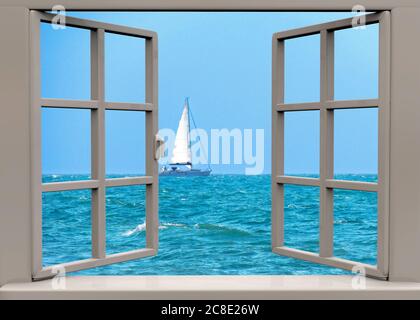 Fenster öffnen zur Sommerzeit - 3D Stockfoto