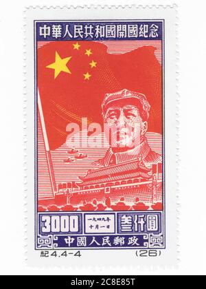 Chinesische briefmarke mit Bild von Mao Zedong. Stockfoto