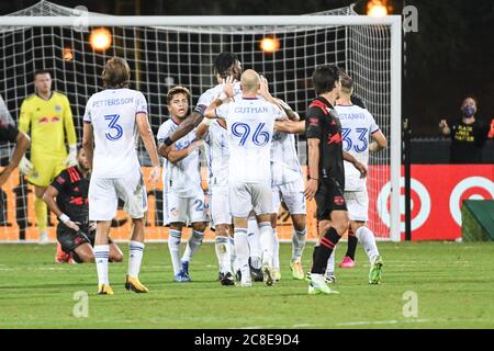 Orlando, Florida, USA. Juli 2020. FC Cincinnati Spieler Celebrate Tor während der MLS ist zurück Turnier bei ESPN Wild World of Sports in Orlando Florida USA am Dienstag, 22. Juli 2020. Bildnachweis: Marty Jean-Louis Stockfoto