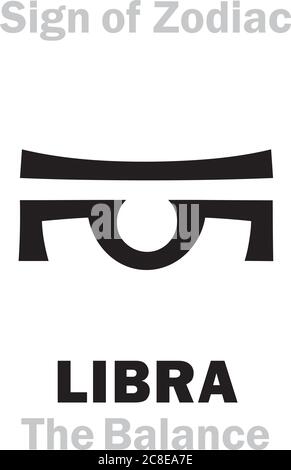 Astrologie Alphabet: Sternzeichen WAAGE (die Waage / das Gleichgewicht). Astrologischer Charakter, hieroglyphen Zeichen, mystisches kabbalistisches Symbol. Stock Vektor