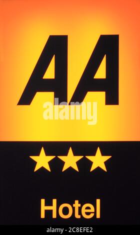 AA, 3 Sterne, Hotelschild, beleuchtet, Automobile Association, England, Großbritannien