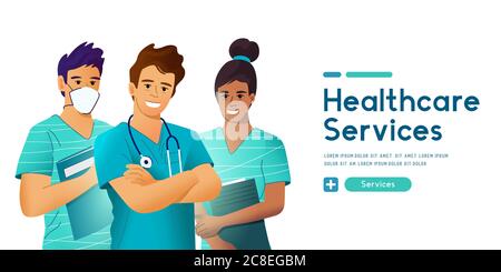 Ein Team von medizinischen Fachkräften, einschließlich Pflegepersonal und Ärzten. Vektordarstellung für medizinische Personen. Stock Vektor