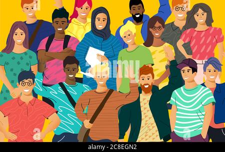Eine Menge von multikulturellen Casual junge Erwachsene. Menschen Vektor Illustration. Stock Vektor