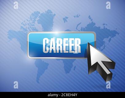 Karriere-Taste und Weltkarte Illustration Design blauen Hintergrund Stock Vektor