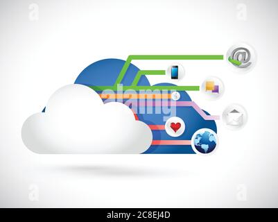 Cloud Computing Social Media Schaltplan Illustration Design über weiß Stock Vektor