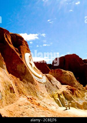 Canoa quebrada Schild am Strand Stockfoto