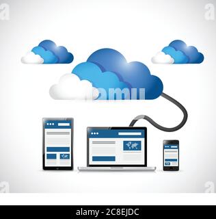 Cloud- und Web-Plattformen-Technologie-Illustration Design auf weißem Hintergrund Stock Vektor