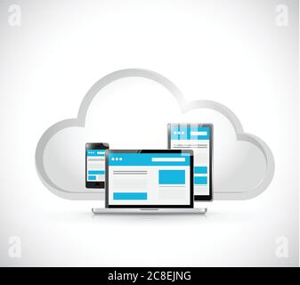 Web Responsive Cloud Computing Netzwerk. Illustration Design auf weißem Hintergrund Stock Vektor