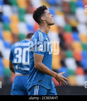 Udine, Italien. Juli 2020. Cristiano Ronaldo von FC Juventus reagiert beim Fußballspiel Serie A zwischen Udinese und FC Juventus in Udine, Italien, am 23. Juli 2020. Quelle: Xinhua/Alamy Live News Stockfoto