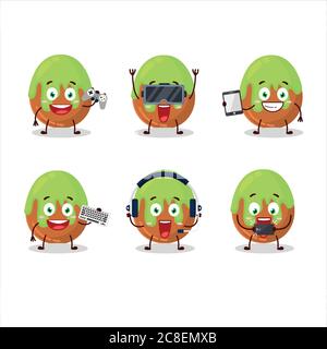 Choco grün Süßigkeiten Cartoon-Charakter spielen Spiele mit verschiedenen niedlichen Emoticons Stock Vektor
