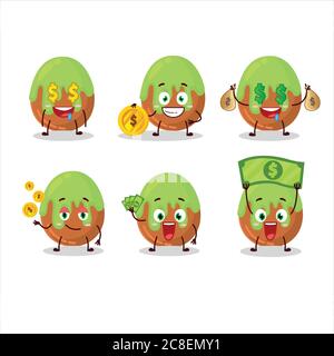 Choco grün Süßigkeiten Cartoon-Charakter mit niedlichen Emoticon bringen Geld Stock Vektor