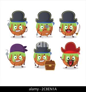 Cartoon-Charakter der Schokolade grünen Süßigkeiten mit verschiedenen Piraten Emoticons Stock Vektor