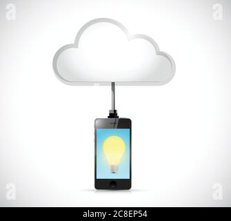 Cloud Computing Telefon und Glühbirne Illustration Design auf einem weißen Hintergrund Stock Vektor