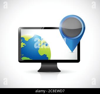 Computer Globus und Locator Zeiger Illustration Design auf einem weißen Hintergrund Stock Vektor