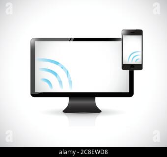 Computer und Telefon mit WLAN-Signal. Illustration Design auf weißem Hintergrund Stock Vektor