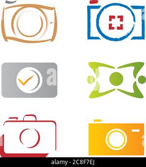 Set von sechs Kamera-Foto-Icons - mehrere Elemente und Farben Stock Vektor