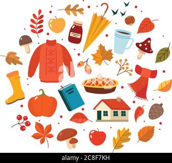 Herbstset. Cute Elements Kollektion, Vektor-Illustration in flachem Stil Stock Vektor