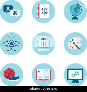 Schulsymbole. Vektorgrafik in flacher Form Stock Vektor