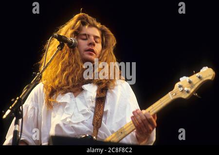 Mark Morris von Bilaam und The Angel live beim Reading Rock Festival 1986 auf der Richfield Avenue. Reading, 22. August 1986 – weltweite Nutzung Stockfoto