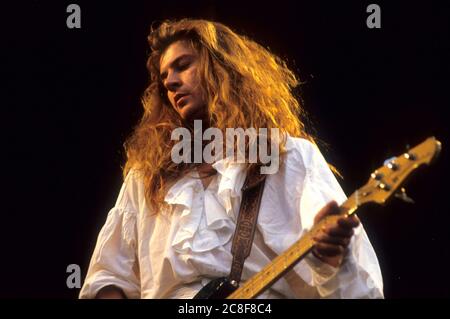 Mark Morris von Bilaam und The Angel live beim Reading Rock Festival 1986 auf der Richfield Avenue. Reading, 22. August 1986 – weltweite Nutzung Stockfoto