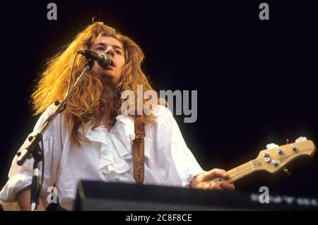 Mark Morris von Bilaam und The Angel live beim Reading Rock Festival 1986 auf der Richfield Avenue. Reading, 22. August 1986 – weltweite Nutzung Stockfoto